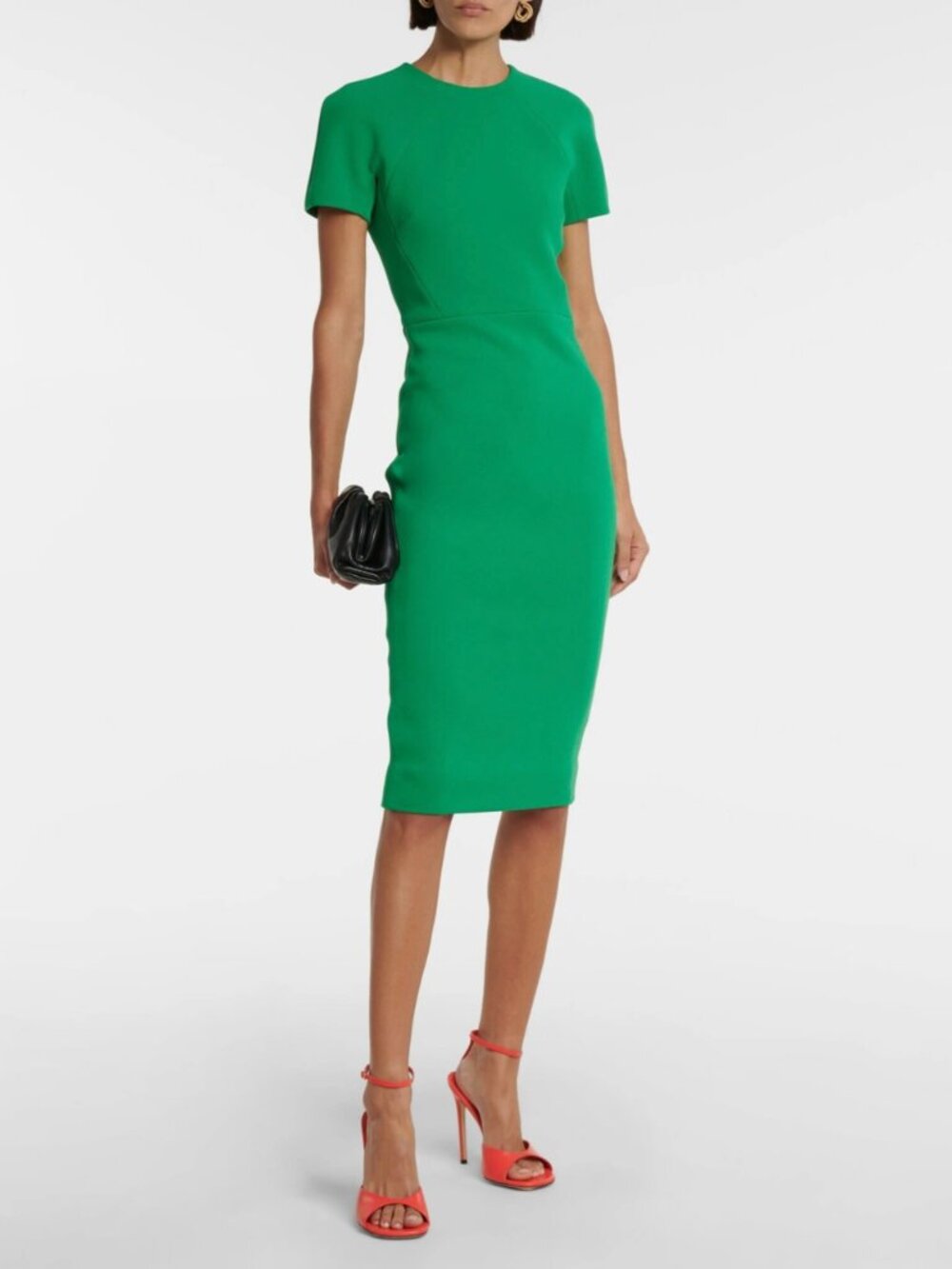 Victoria Beckham Green Wool Crepe Fitted Midi Dress Size 4